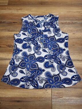 Alex & Parker Sleeveless Top Women's S Blue Paisley